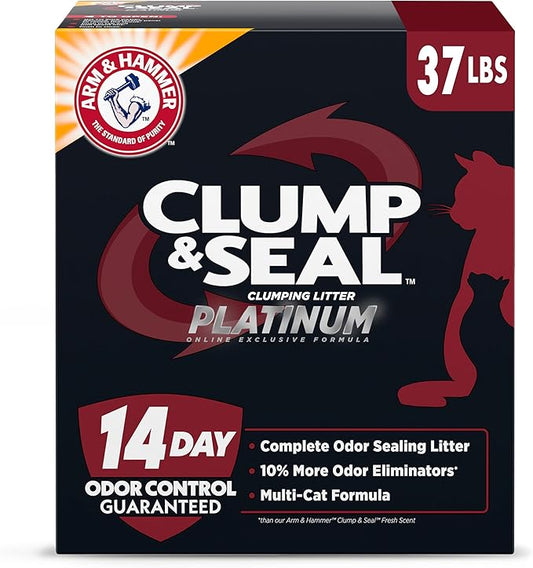 ARM & HAMMER Clump & Seal Platinum, Complete Odor Sealing Clumping Cat Litter, Multi-Cat, 14-Day Odor Control, Online Exclusive Formula, 37 Lbs
