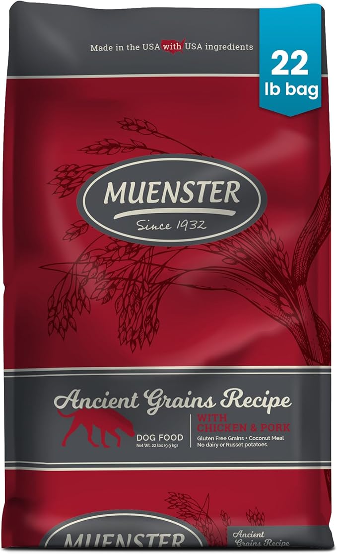 Muenster Ancient Grains Chicken & Pork Dry Dog Food, 22lb - Gluten-Free, High Protein, Digestive Support