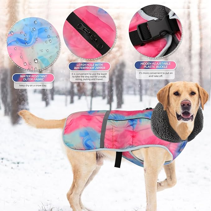 Doglay Dog Coat, Waterproof Dog Jacket Pet Winter Coat for Cold Weather with Thicken Furry Collar, Reflective Puppy Winter Jacket Warm Fleece Lining for Small Medium Large Pets