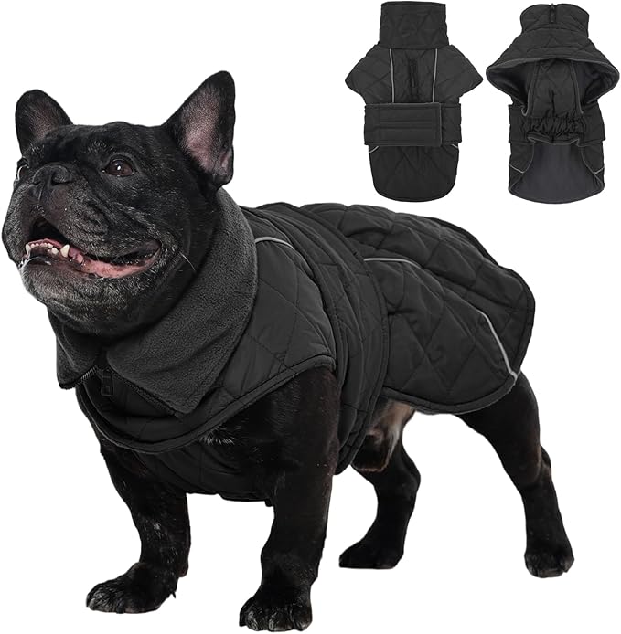 Kuoser Extra Warm Dog Jacket, Windproof Cold Weather Coats for Small Dogs, Fleece Lined Turtleneck Dog Snowsuit, Reflective Adjustable Pet Winter Coat, Dark Grey S