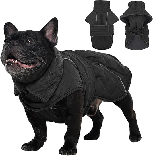 Kuoser Extra Warm Dog Jacket, Windproof Cold Weather Coats for Small Dogs, Fleece Lined Turtleneck Dog Snowsuit, Reflective Adjustable Pet Winter Coat, Dark Grey S
