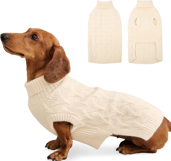 MIGOHI Dog Sweater Vest, Warm Sleeveless Dog Sweater | Brethable Dachshund Sweaters, Pure Color Stretchy Fabric Fits Snugly, Durable Soft Winter Cloth, Keep Warm, L, Beige