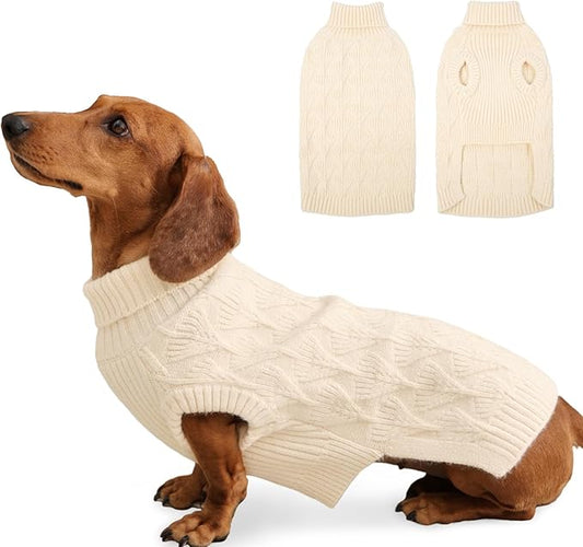MIGOHI Dog Sweater Vest, Warm Sleeveless Dog Sweater | Brethable Dachshund Sweaters, Pure Color Stretchy Fabric Fits Snugly, Durable Soft Winter Cloth, Keep Warm, L, Beige