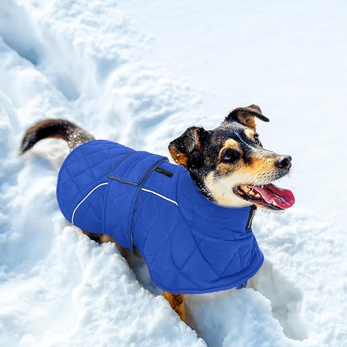 Kuoser Dog Coat, Extra Warm Dog Jacket Windproof Dogs Cold Weather Coats for Medium Dogs, Fleece Lining Turtleneck Puppy Snowsuit Reflective Adjustable Pet Winter Clothes Christmas, Blue M
