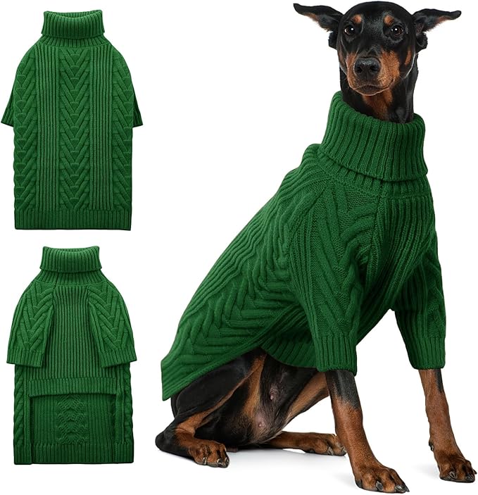 ASENKU XXL Dog Sweater, Turtleneck Pullover Winter Outfits for Extra Large Dogs - Pet Sweatshirt for Pitbull, Labrador Retriever (Dark Green, 2XL)
