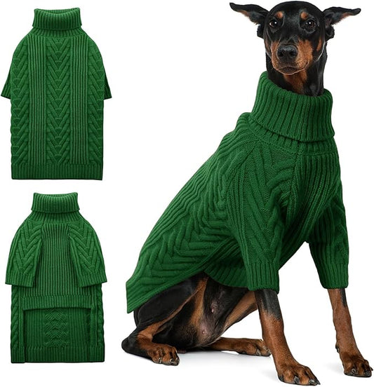 ASENKU XXL Dog Sweater, Turtleneck Pullover Winter Outfits for Extra Large Dogs - Pet Sweatshirt for Pitbull, Labrador Retriever (Dark Green, 2XL)