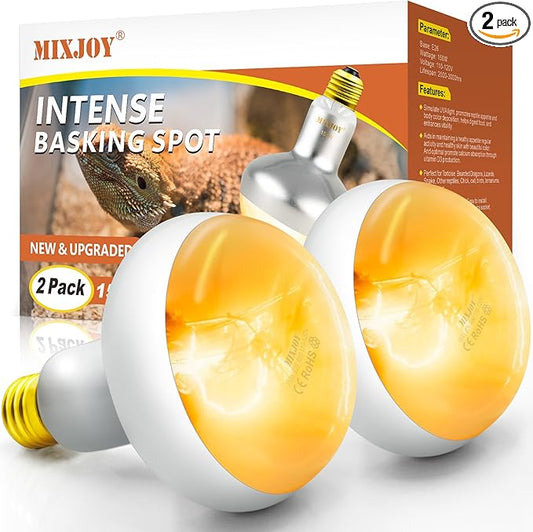 MIXJOY 150W Reptile Heat Lamp Bulb, 2Pack Reptile Basking Spot Light, Upgraded Intense Heat Basking Bulb, UVA Daylight Heat Lamp Bulbs for Reptiles, Bearded Dragon, Lizard, Tortoise, Chicken
