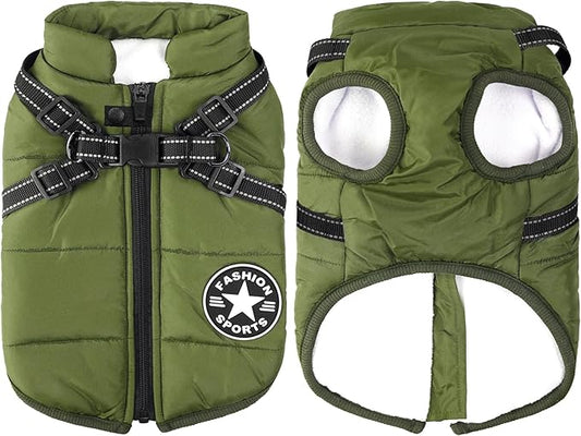 Aiboria Dog Jackets for Winter Windproof Waterproof 2 in 1 Outfit Cold Weather Coat Dog Vest Harness Puppy Winter Warm Jacket Small Green S