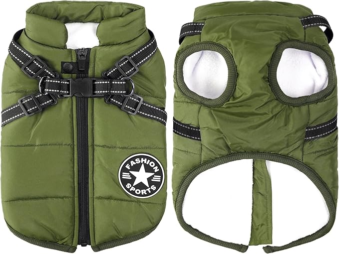 Aiboria Dog Jackets for Winter Windproof Waterproof 2 in 1 Outfit Cold Weather Coat Dog Vest Harness Puppy Winter Warm Jacket Large Green 4XL