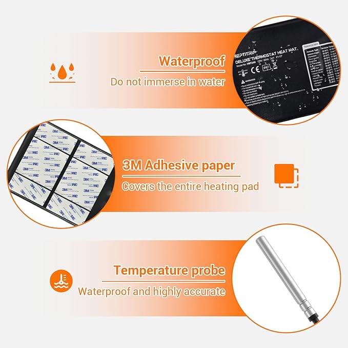 Reptile Heating Pad with PID Thermostat 8"X12" 24W, Reptile Heat Mat for 30-40gal Tank, Heat Pad with High Temperature Protection °F/°C, for Turtle/Snake/Lizard/Frog/Spider/Plant
