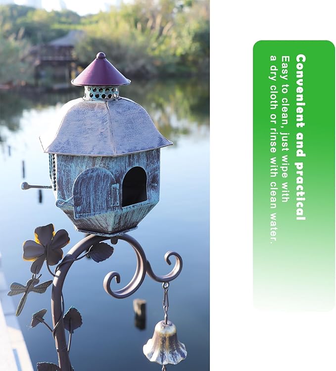 Deck Bird Bath, Metal Bird Bath and Bird Houses, Decorative Deck Mounted Bird Baths, Detachable and Adjustable Sturdy Deck Bird Bath for Outdoor Porch Yard Garden Decoration