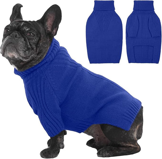 IECOii Dog Sweaters For Medium Dogs Girl Boy,Holiday Knit Doggy Sweatshirt with Sleeve,Turtleneck Thick Warm Dog Sweaters for Winter,Pullover Knitwear for French Bulldog,Boston Terrier (Royal Blue, L)