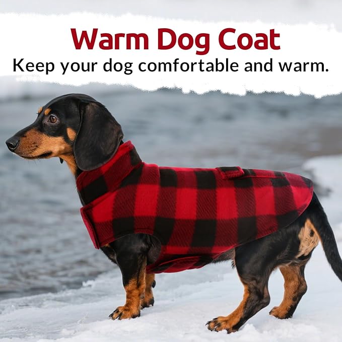 ASENKU Dog Winter Coat, Fleece Doggie Jacket Plaid Reversible Vest Waterproof Windproof Cold Weather Clothes for Small Medium Large Dogs(Red S)