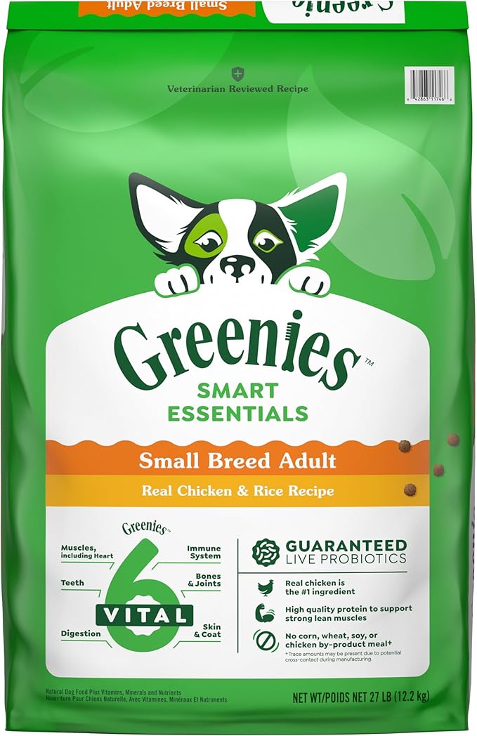 Greenies Smart Essentials Small Breed Adult High Protein Dry Dog Food Real Chicken & Rice Recipe, 27 lb. Bag