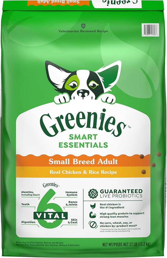 Greenies Smart Essentials Small Breed Adult High Protein Dry Dog Food Real Chicken & Rice Recipe, 27 lb. Bag