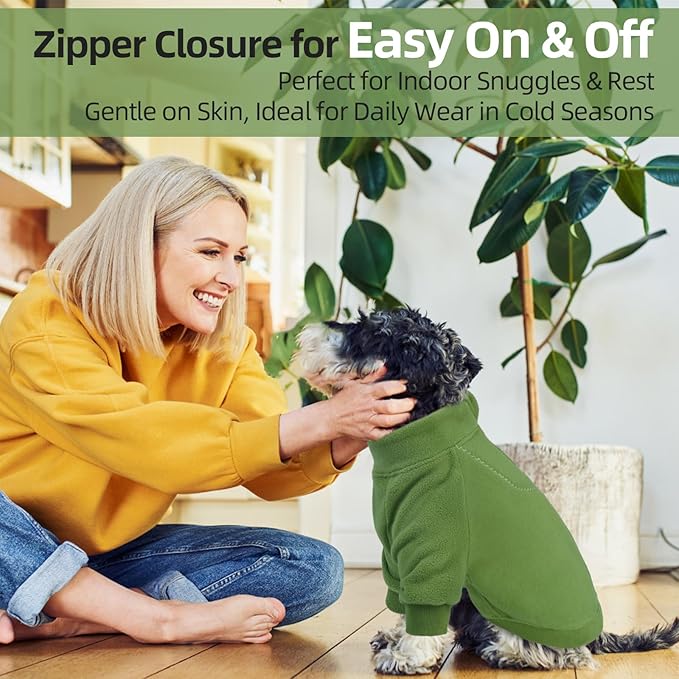 QBLEEV Dog Hoodie for Small Medium Large Dogs, Soft Fleece Pullover Dog Sweatshirt with Zipper, Winter Warm Hooded Sweatshirt Clothes for Daily Wear, Pet Cold Weather Clothing, Green, M