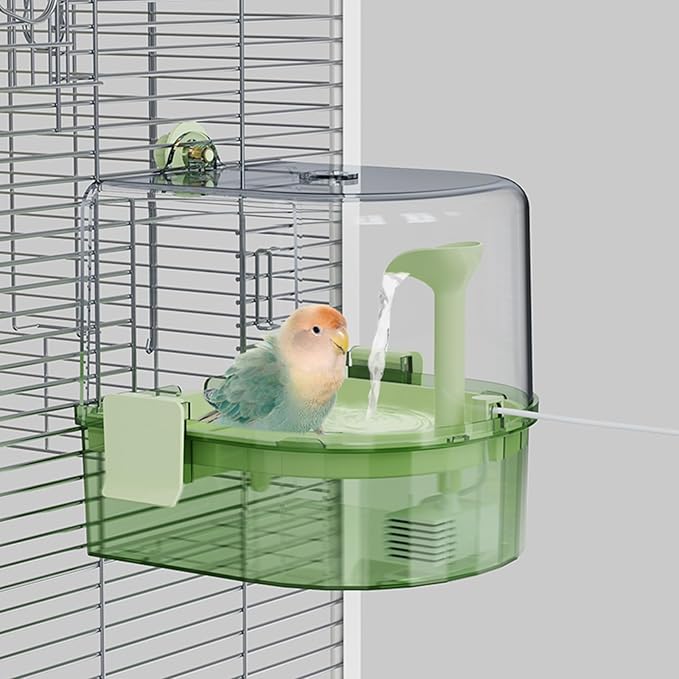 Automatic Bird Baths for Cage – Indoor Parakeet Bath with Pump, Bird Shower with 2 Modes Running Water, Bird Cage Accessory for Pet Birds Conure Budgies Cockatiels Lovebird(Green)