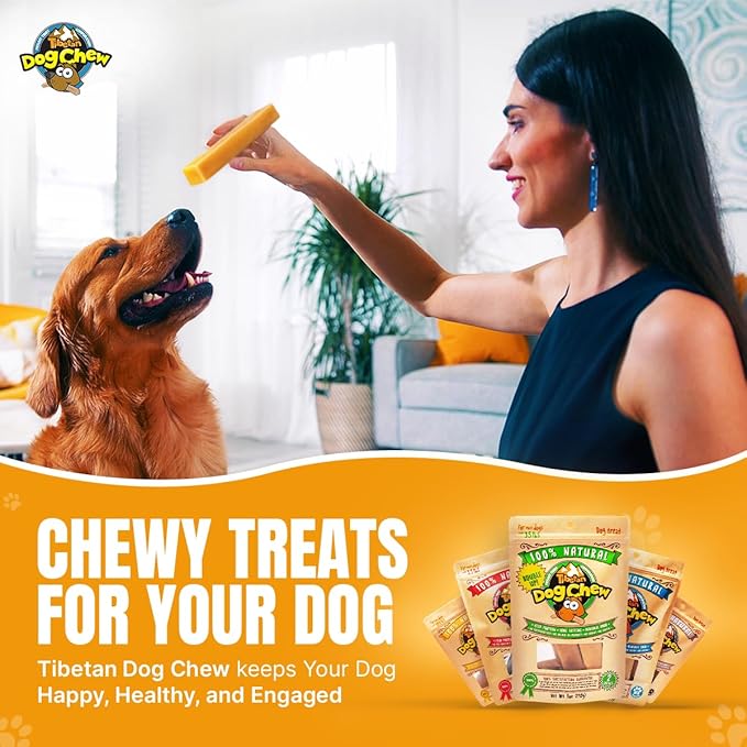 Tibetan Yak Cheese Dog Chew Sticks (2 Medium Chews) - Natural, Handmade, Long-Lasting, Easy to Digest, Ideal for Medium Dogs and Aggressive Chewers, Rawhide, Grain and Gluten Free, Keeps Dogs Busy