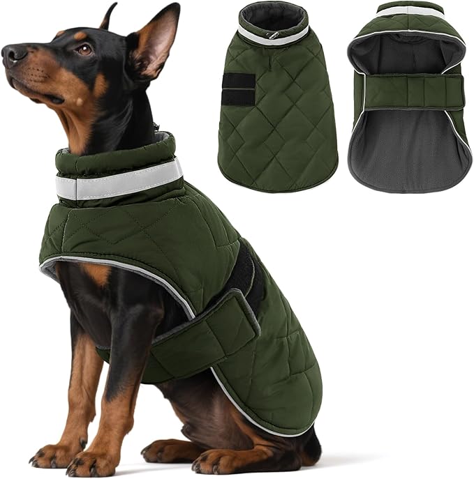 Dog Winter Coat Warm Padded Puppy Jacket Windproof Water Resistant Clothes for Small Medium Large Pets Christmas Sweater Outfit Vest(Green, S)