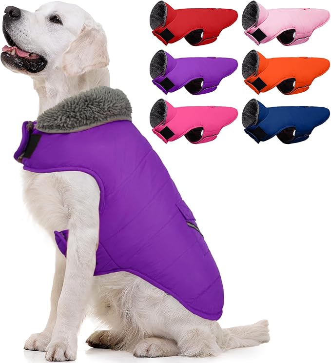 MIGOHI Warm Dog Winter Coat - Winter Dog Jacket, Reflective Windproof Fleece Vest with Leash Hole and Furry Collar