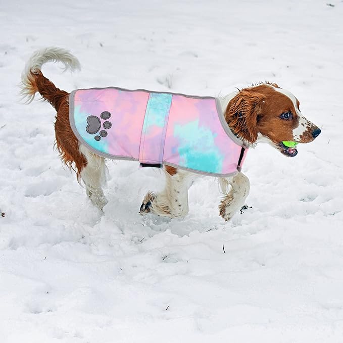 Queenmore Dog Winter Coat, Cold Weather Fleece Jacket for Dogs, Waterproof Reflective Reversible, for Small, Medium and Large Dogs (Tie-Dye, 2XL)