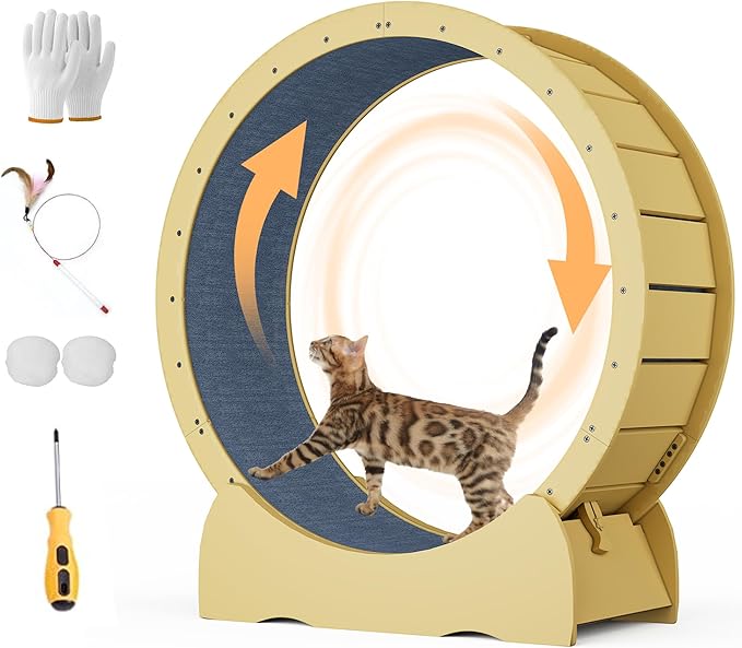 45" Cat Exercise Wheel, Cat Exercise Wheel for Indoor Cats, with Soft Carpeted Running Surface, Safety Lock & Quiet Design - Ideal Animal Running Wheel for Exercise, Walking, Training