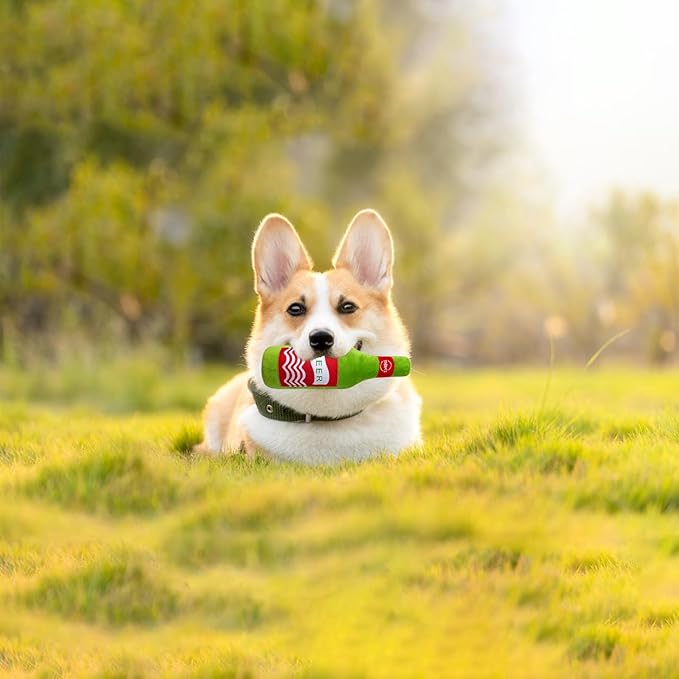 Plush Squeaky Dog Toy - Dog Beer Shape Interactive Chew Toy for Small/Medium/Large Dogs, Stuffed Funny Dog Toys, Ideal for Indoor Home Play & Outdoor Activities, Puppy Birthday Gift (3 Pack)