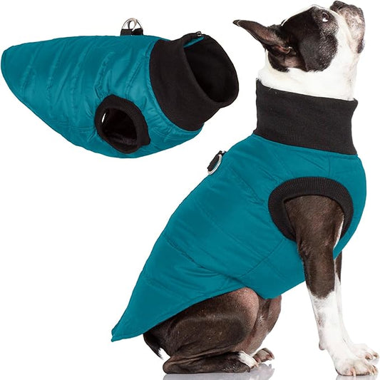Gooby G21 Bomber Dog Jacket - Turquoise, Small - Waterproof Zip Up Dog Jacket with Dual D Ring Leash Windproof for Small to Medium Dogs