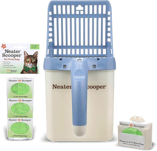 Neater Pet Brands Neater Scooper Standard Cat Litter Scoop, 60 Refill Bags – Mess-Free Cat Litter Scooper with Bag, Spill-Proof Kitty Box Sifter, Bin Doubles as Scoop Holder, For Single-Cat Households