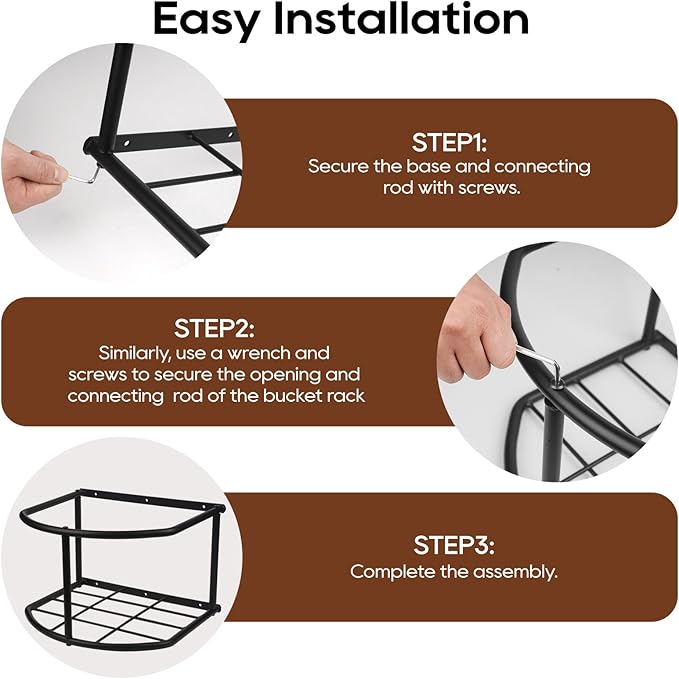 Bucket Holder for Horses Feed,5 Gallon Water and Feed Bucket Holder for Horses,Heavy Duty Metal Wall Mount Water Bucket and Pail Holder for Livestock in Stable (2)