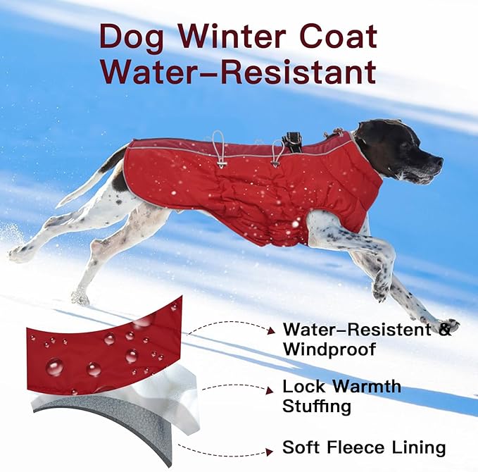 Dog Coat Winter Warm Dog Jackets for Large Dogs Reflective Snowsuit with Harness Fleece Dogs Snow Jacket Waterproof Pet Clothes for Cold Weather