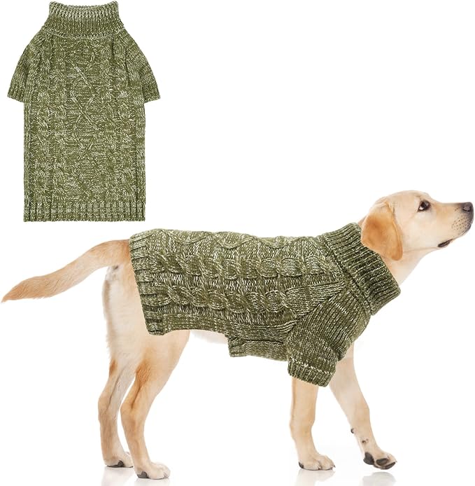 KOOLTAIL Thermal Knitted Dog Sweater for Small Medium Large Dogs, Turtleneck Cable Knit Doggy Winter Coat Warm Clothes Sweatshirt Outfits for Cold Weather,Pullover Pet Jumper for Puppy Cats Green XL
