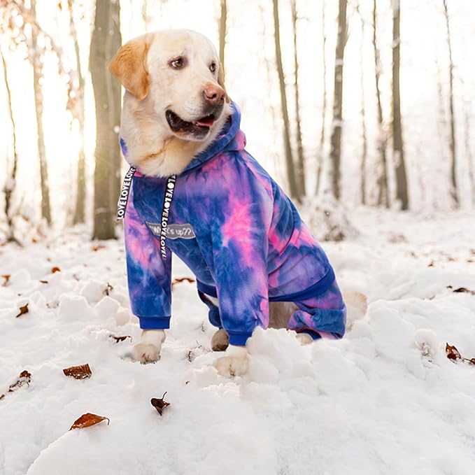 Dog Hoodies Winter Coat for Large Medium Dogs, Pullover 7 Legs Warm Coat Hooded Sweatshirt, Fleece Hoodie for Cold Weather (Bandhnu Pink, 4X-Large)