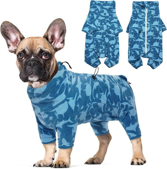 ROZKITCH Dog Winter Coat Soft Fleece Pullover Pajamas, Pet Windproof Warm Cold Weather Jacket Vest with Luminous Zipper, Jumpsuit Apparel Outfit Clothes for Small Medium Large Dog Shark S