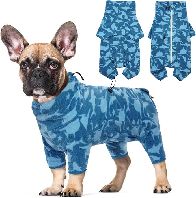 ROZKITCH Dog Winter Coat Soft Fleece Pullover Pajamas, Pet Windproof Warm Cold Weather Jacket Vest with Luminous Zipper, Jumpsuit Apparel Outfit Clothes for Small Medium Large Dog Shark 2XS