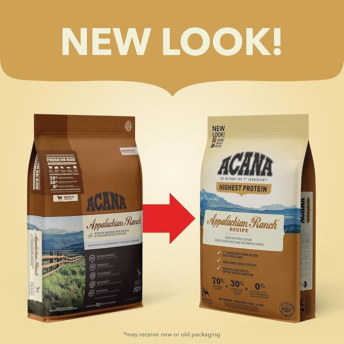 ACANA Highest Protein Grain Free Dry Dog Food Appalachian Ranch Recipe 4.5lb Bag