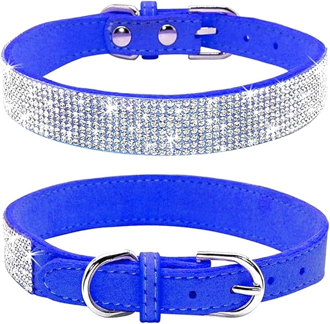 Cute Dog Collar with Bling Rhinestone, Fancy Crystal Diamond Glitter Pretty Jewel Soft Cat Collars for Small Medium Large Breed Dogs Girl Female Pet Puppy Kitten Terrier (XS, Dark Blue)
