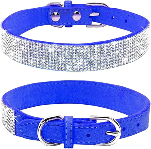 Cute Dog Collar with Bling Rhinestone, Fancy Crystal Diamond Glitter Pretty Jewel Soft Cat Collars for Small Medium Large Breed Dogs Girl Female Pet Puppy Kitten Terrier (XS, Dark Blue)