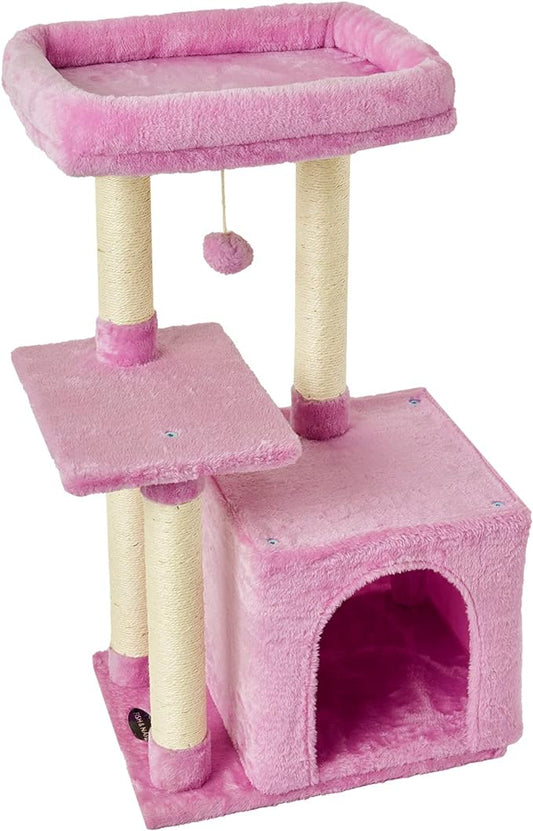 FISH&NAP Cute Cat Tree Kitten Cat Tower for Indoor Cat Condo Sisal Scratching Posts with Jump Platform Cat Furniture Activity Center Play House Pink