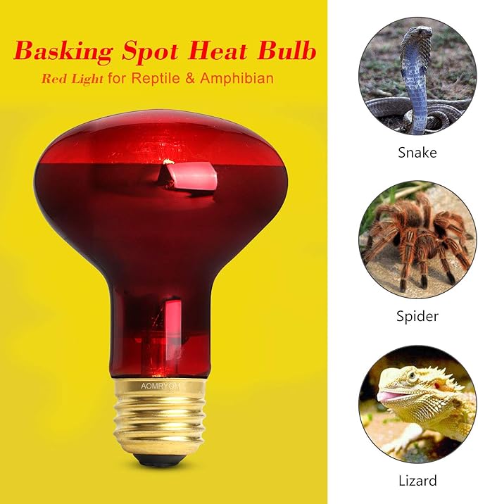 AOMRYOM 75W Infrared Basking Spot Heat Lamp Bulb Red Light Heat Bulbs for Pet Lizards Bearded Dragons Chameleons Snakes Reptiles & Amphibians - 2 Pack