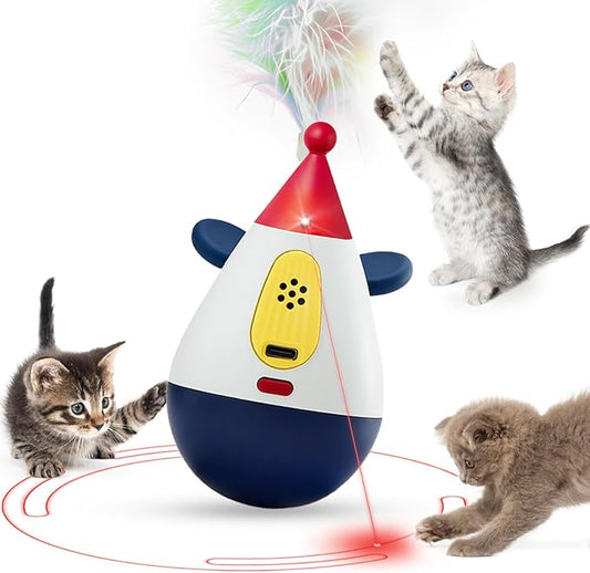 Laser Cat Toys for Indoor Cats, Automatic Interactive Cat Toy, Rechargeable 360° Auto-Spin Self-Balancing Laser Pointer with Catnip Hole & Feather, 3-Speed Random Trajectories for Bored Cats