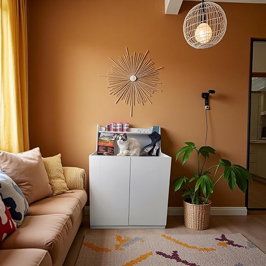 Large Cat Litter Box Enclosures,Litter Robot Enclosure,Hidden Litter Box Furniture,Hidden Cat Washroom Furniture with Door,Kitty Litter Box Furniture with Hidden Storage As Sideboard Cabinet