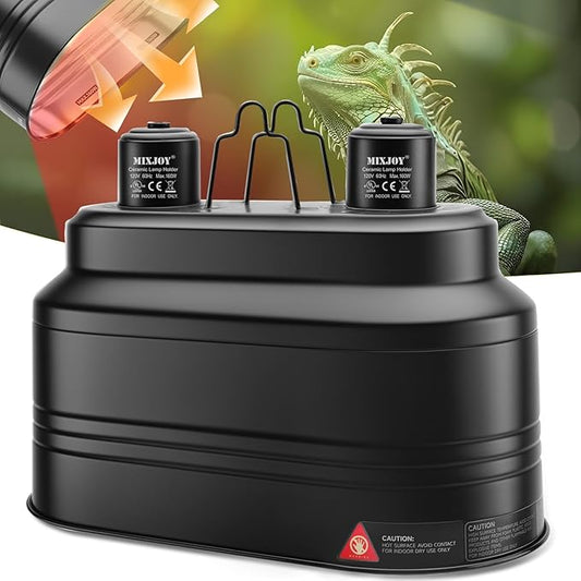 MIXJOY Dual Reptile Light Fixture, Max 160W Each Reptile Heat Lamp Fixture with Separate Switches, Fits Reptile Light/Heat Lamp/UVB Light for Lizards, Turtles, Snakes, and Amphibians