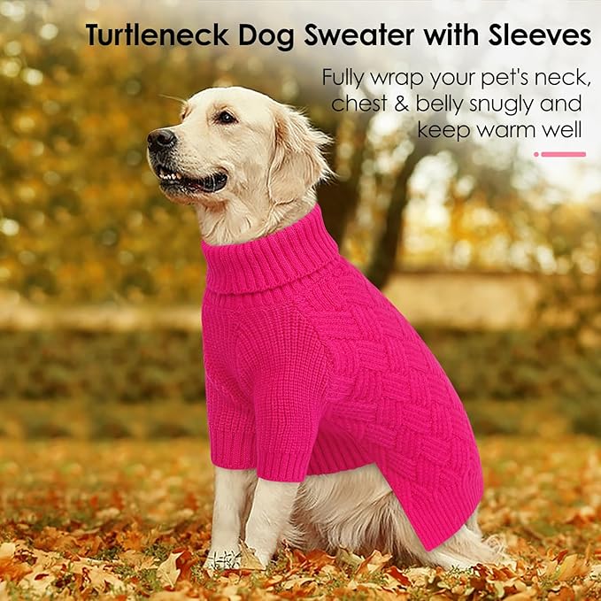 AOFITEE XXL Dog Sweater, Christmas Sweaters for Large Dogs, Warm Turtleneck Dog Sweater for Fall Winter Cold Weather, Solid Dogs Knit Sweatshirt for Golden Retriever, Labrador, Doberman (Rose Red)