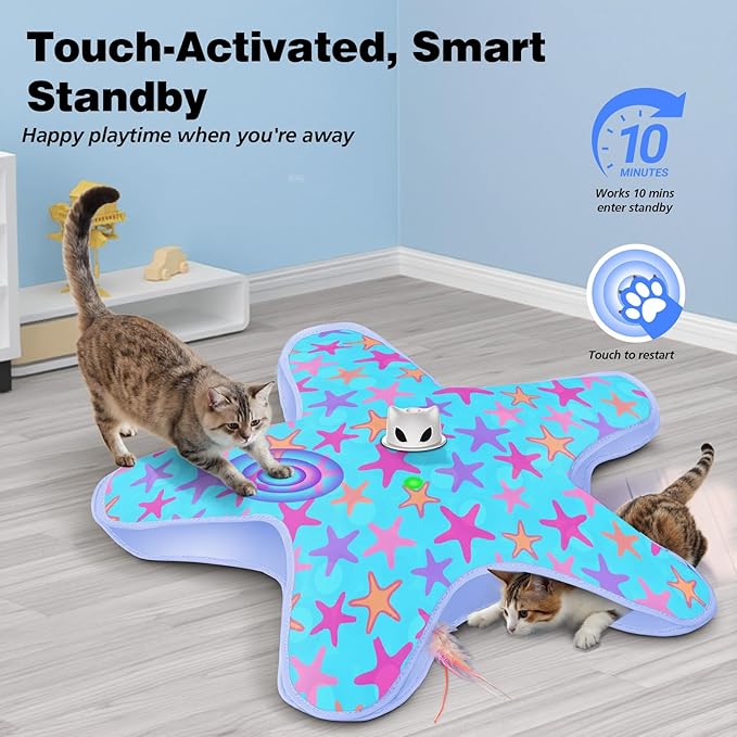 Interactive Cat Toys for Indoor Cats, Rechargeable Hide and Seek Cat Toy with Moving Concealed Feathers, Touch Activated Kitten Toys Cat Exercise Toys, Blue Purple Cover