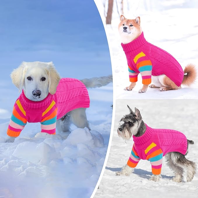Dog Sweaters, Small Dog Sweater for Dogs Girls Boys, Turtleneck Winter Knit Sweaters for Dogs Small,Comfy Christmas Doggy Sweater Long Sleeve, Pet Knitwear Dachshund,Yorkie,Chihuahua(Rosered S)