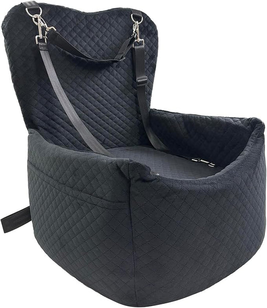 Small Car Seat & Dog Bed - Memory Foam Sponge Cushion - Up To 35 lbs - Washable & Storage Pockets