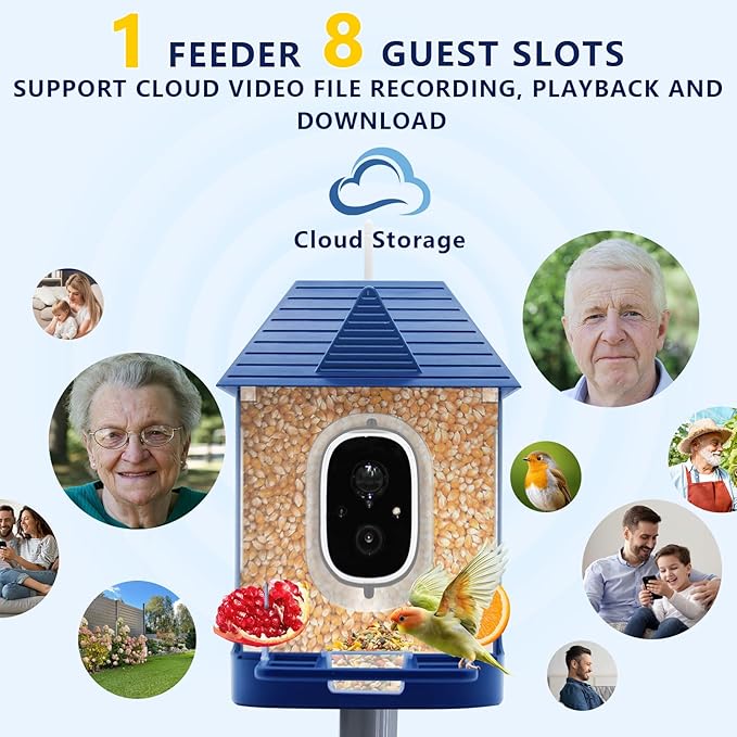 Swingers Smart Bird Feeder with Camera, Solar Powered Bird Feeders for Outdoors, Weatherproof Birds Camera Featuring Permanent AI to Identify 10,000+ Wild Birds Species & Clear Video (1.2L, Blue)
