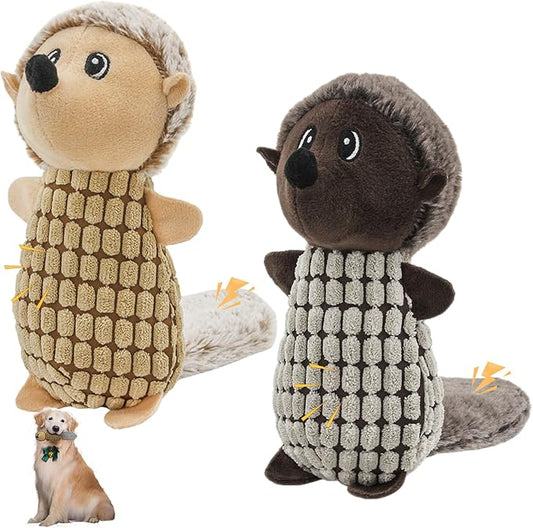 Crinkle Dog Toys Squeaky Plush No Stuffing Cute Puppy Stuffless Tough Rop Pull Toy, Fun Dog Stuffed Animals Durable Chew Set for Small Medium Large Pup (Large, Dark Brown+Brown Squirrel)