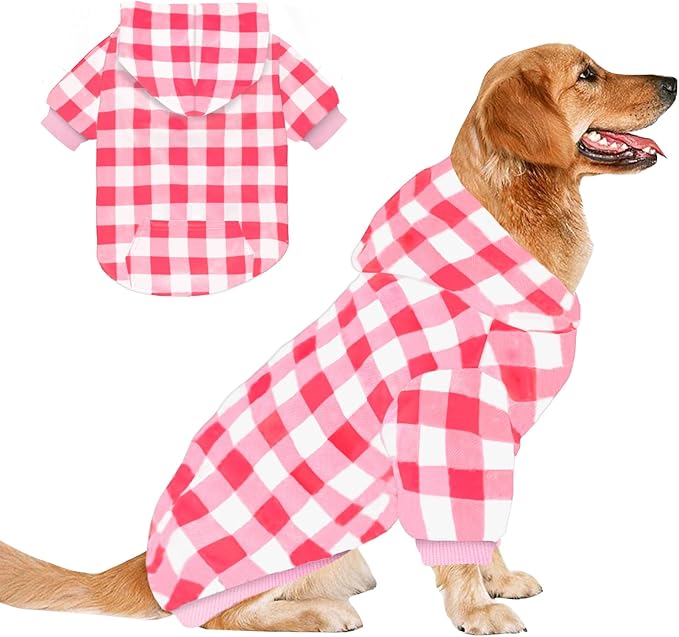 GreenJoy Plaid Dog Sweaters Hoodies Sweatshirts for Dogs Cats, Warm and Soft Cold Weater Coats for Christmas (Pink, XX-Large)
